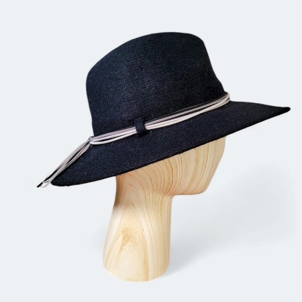 Pretty Persuasions Black wool blend Wide Brim Fedora Winter Hat Women's OS
